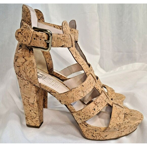 MRKT  Elyse Natural Cork Strappy Summer Heels Size 7.5M Womens - Picture 1 of 15